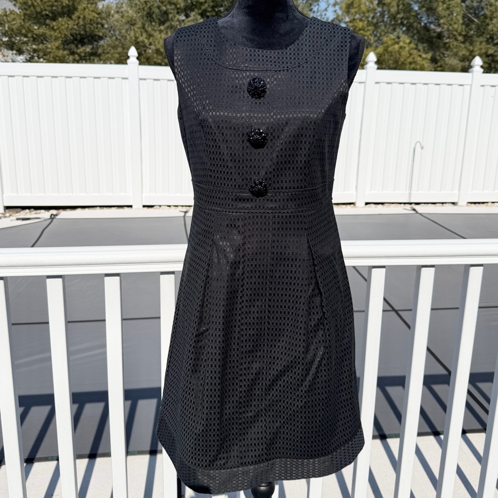 Oleg Cassini Black Sleeveless A-Line Dress Decorative Buttons Size 6